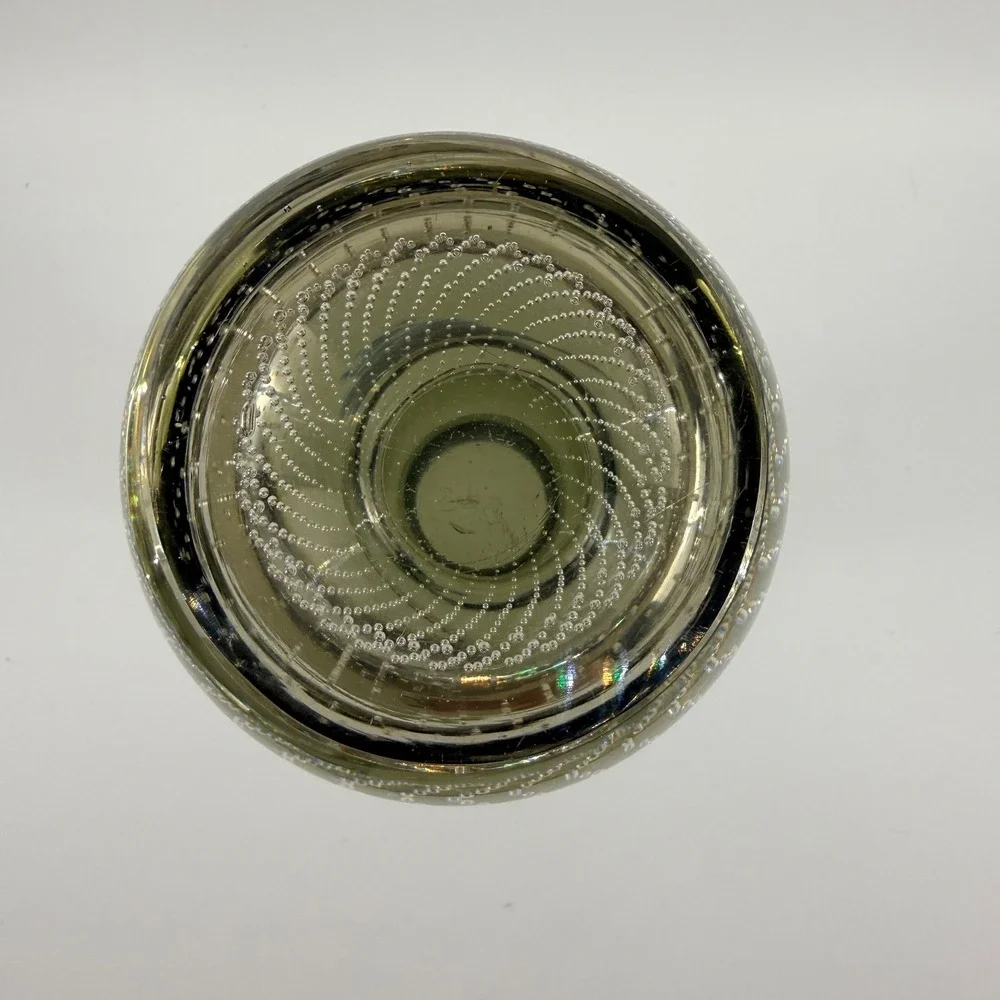 Carl Erickson Art Glass Olive Green Vase Bullicante Bubble Foot